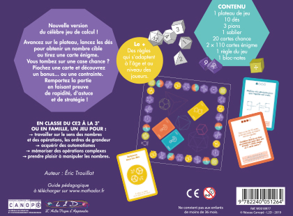 Dos de la boite de jeu Mathador